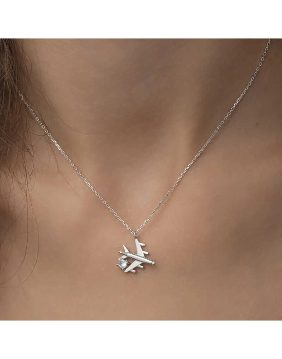 MuI MuI Gümüş Rodyum Tek Taşlı Uçak Kadın Kolye