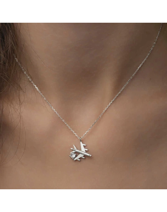 MuI MuI Gümüş Rodyum Tek Taşlı Uçak Kadın Kolye
