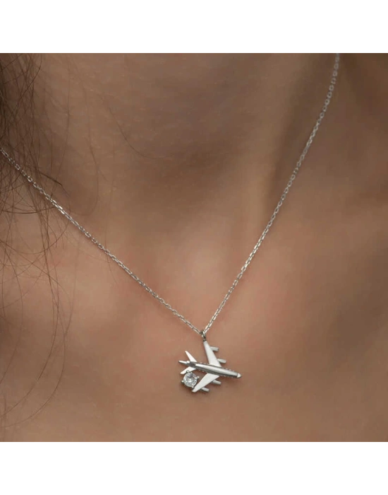 MuI MuI Gümüş Rodyum Tek Taşlı Uçak Kadın Kolye