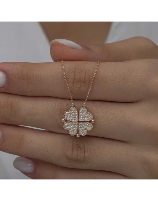 MuI MuI Gümüş Rose Kalpli Açılabilen Yonca Kadın Kolye