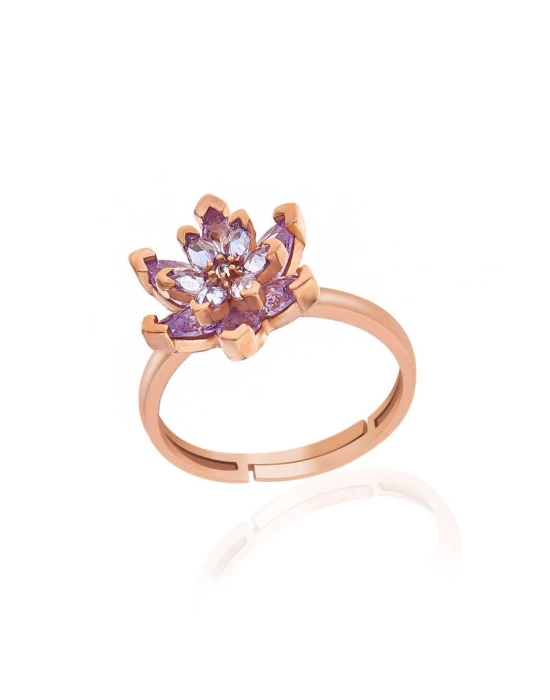 MuI MuI Gümüş Rose Lila Taşlı Lotus Çiçeği Kadın Yüzük