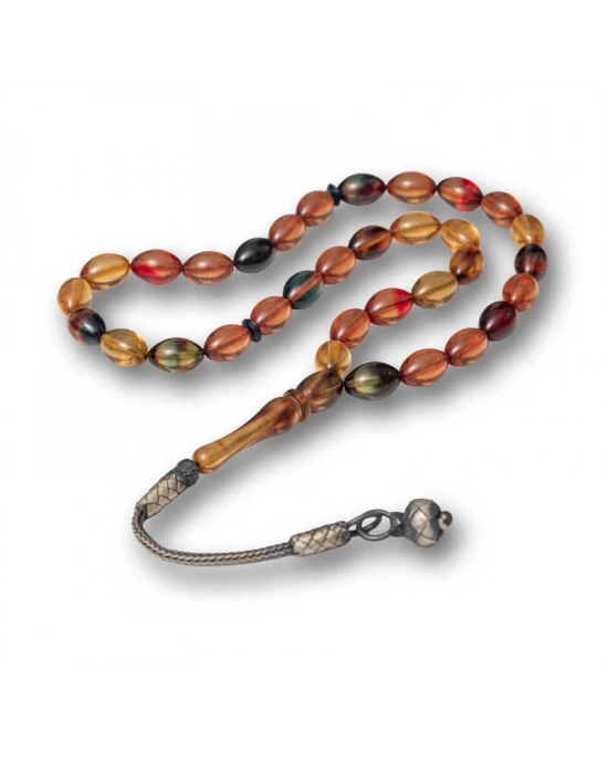 MuI MuI Gümüş Top Kazaz Püsküllü Sıkma Kehribar Tesbih