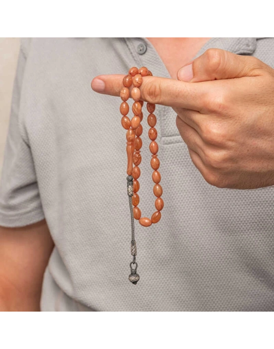 MuI MuI Gümüş Top Kazaz Püsküllü Sıkma Kehribar Tesbih