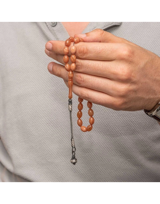 MuI MuI Gümüş Top Kazaz Püsküllü Sıkma Kehribar Tesbih