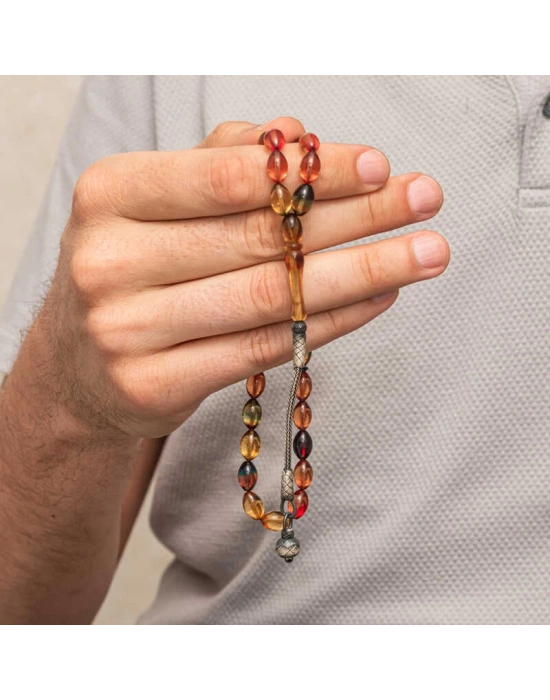 MuI MuI Gümüş Top Kazaz Püsküllü Sıkma Kehribar Tesbih