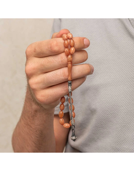 MuI MuI Gümüş Top Kazaz Püsküllü Sıkma Kehribar Tesbih