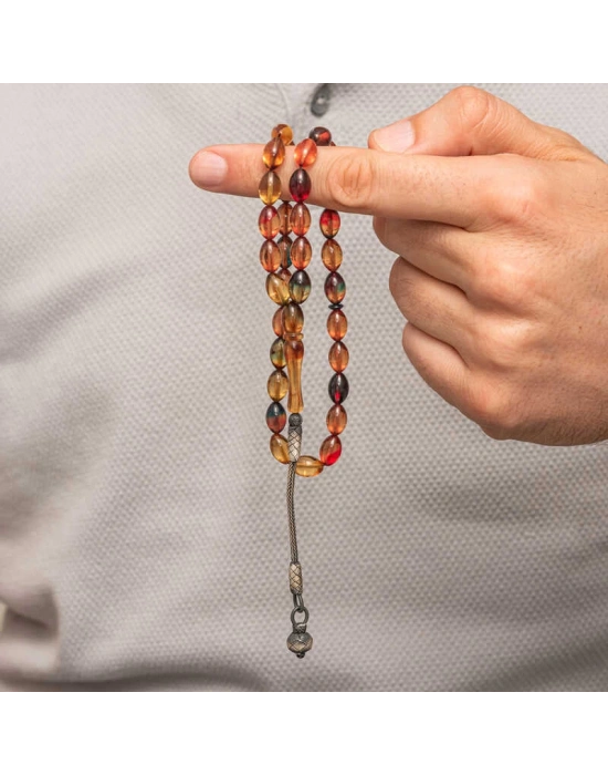 MuI MuI Gümüş Top Kazaz Püsküllü Sıkma Kehribar Tesbih