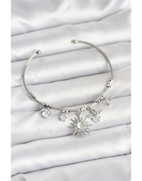 MuI MuI Güneş Charmlı Gümüş Renk Pirinç Kadın Bileklik