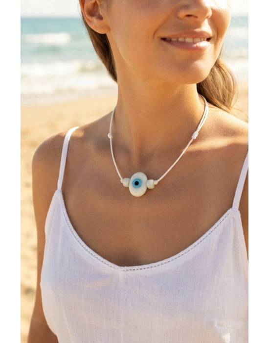 MuI MuI Handmade Bohem Beyaz Nazar Kolye