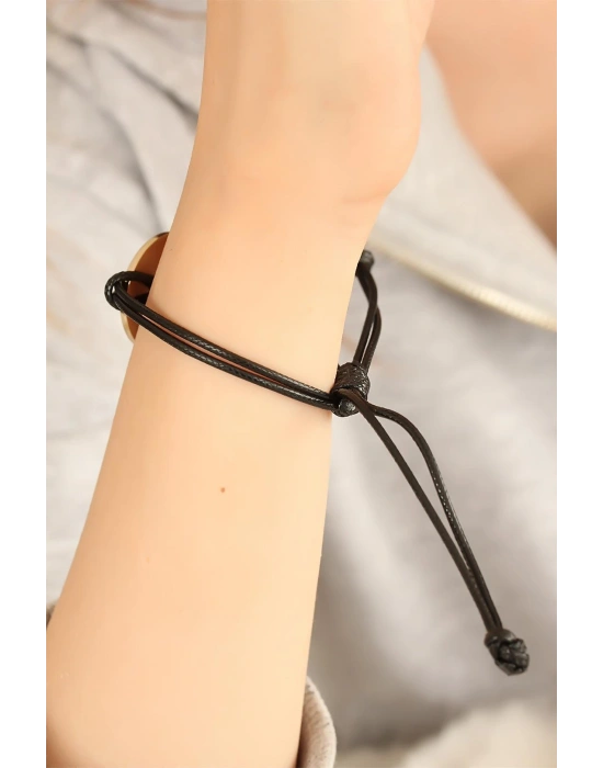 MuI MuI HAPPY (Mutlu) Siyah Deri İpli Unisex Mood Bileklik