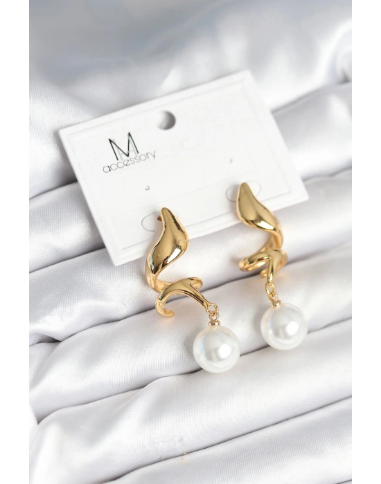 MuI MuI inci Detaylı Sarmal Model Gold Renk Pirinç Kadın Küpe