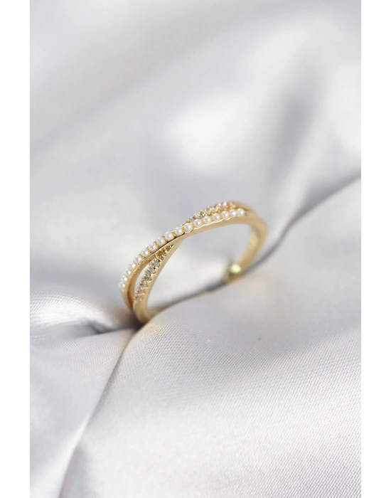 MuI MuI Damenring mit Perle und Zirkonia in Goldfarbe