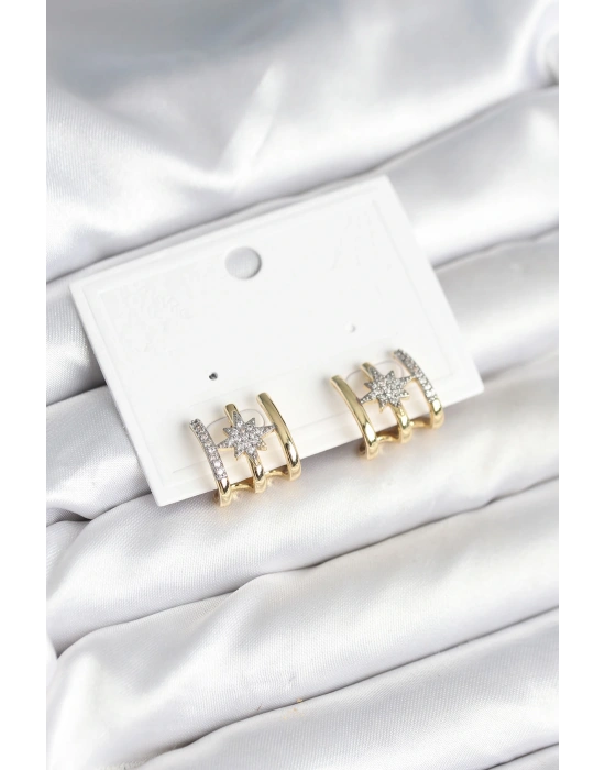 MuI MuI Kaburga Model Kutup Yıldızı Detaylı Gold Renk Kadın Küpe