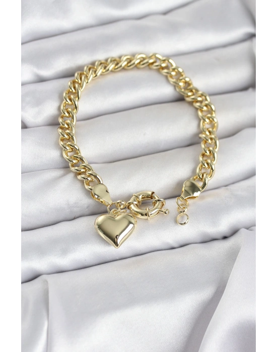 MuI MuI Kalp Detaylı Gold Renk Pirinç Kadın Bileklik