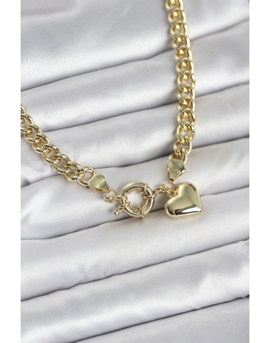 MuI MuI Kalp Detaylı Gold Renk Pirinç Kadın Kolye