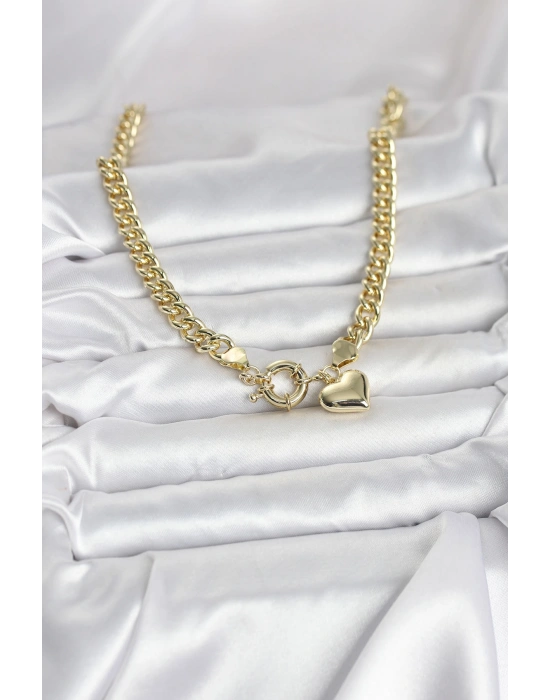 MuI MuI Kalp Detaylı Gold Renk Pirinç Kadın Kolye