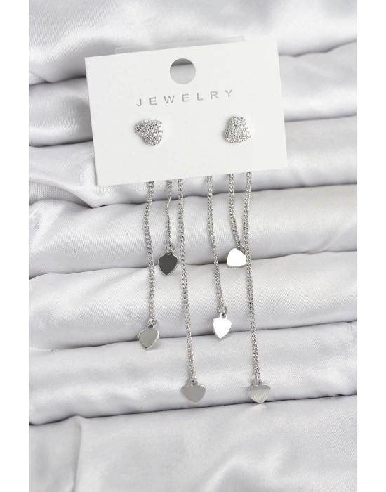 MuI MuI Kalp Model Gümüş Renk Pirinç Sallantılı Kadın Küpe