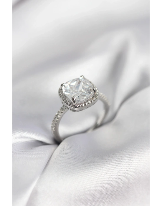 MuI MuI Square Solitaire Modell Zirkonstein Silberfarbener Damenring