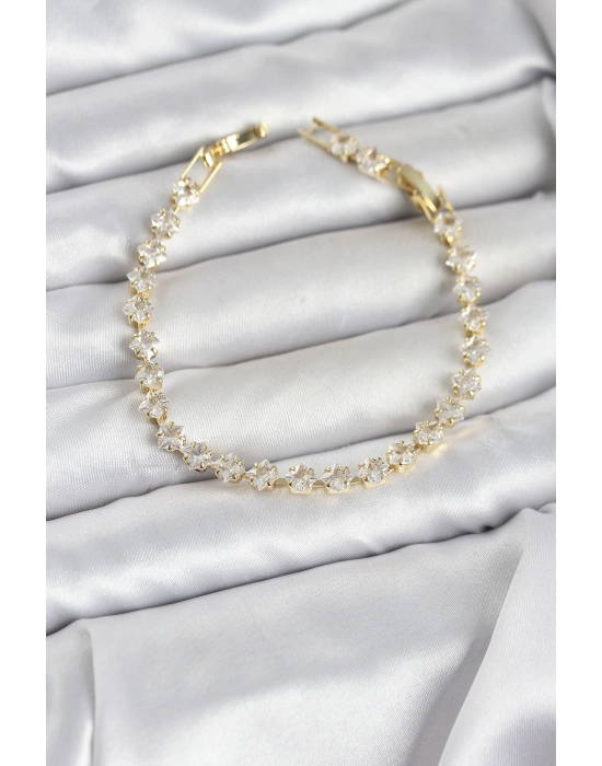 MuI MuI Kare Zirkon Taşlı Gold Renk Pirinç Su Yolu Kadın Bileklik