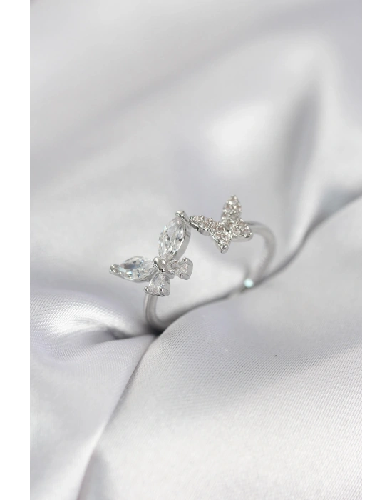 MuI MuI Schmetterlingsmodell Silberfarbener Damenring mit Zirkonsteinen