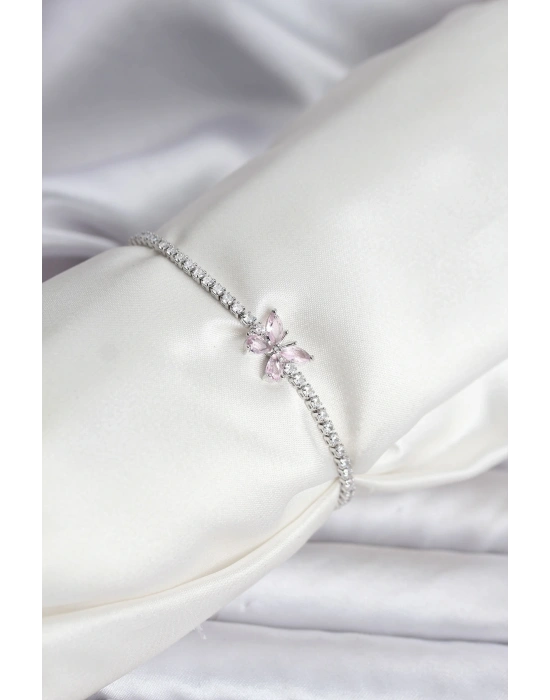 MuI MuI Kelebek Model Zirkon Taşlı Gümüş Renk Pirinç Su Yolu Kadın Bileklik