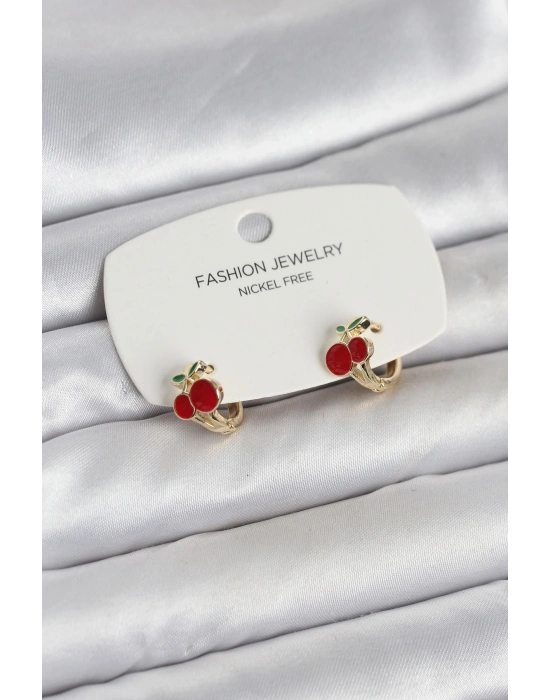 MuI MuI Kiraz Model Gold Renk Pirinç Çocuk Küpe