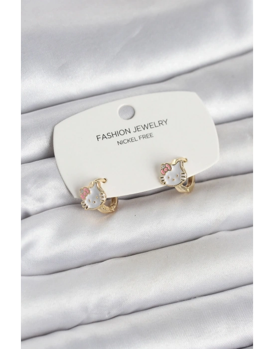 MuI MuI Kitty Model Gold Renk Pirinç Çocuk Küpe
