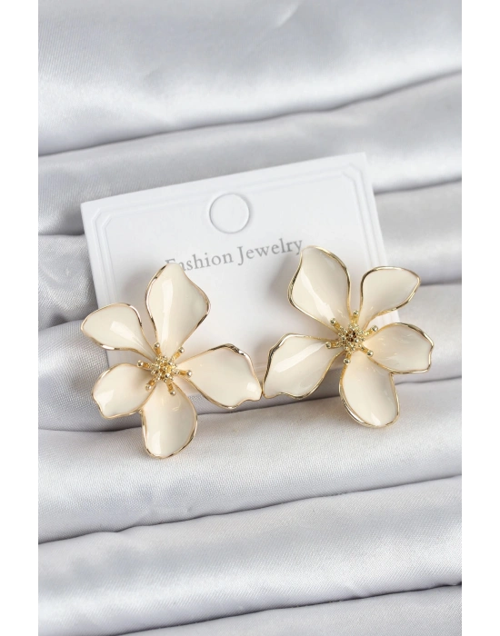 MuI MuI Krem Mineli Çiçek Model Pirinç Kadın Küpe