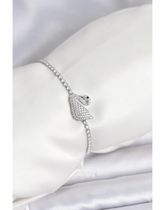 MuI MuI Kuğu Model Zirkon Taşlı Gümüş Renk Asansörlü Su Yolu Bileklik