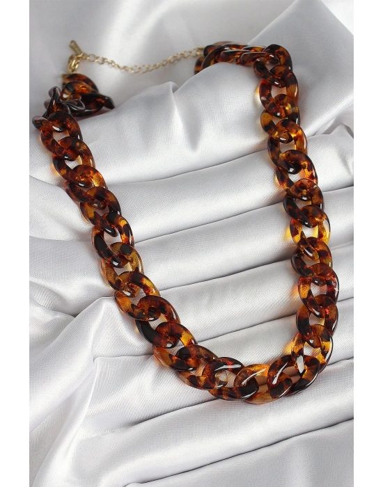 MuI MuI Leopar Desenli Mika Kalın Zincir Kadın Kolye