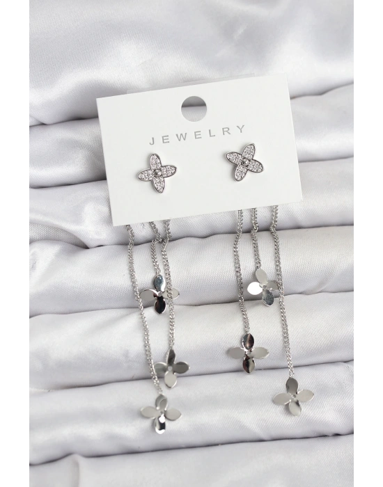 MuI MuI Lotus Model Gümüş Renk Pirinç Sallantılı Kadın Küpe