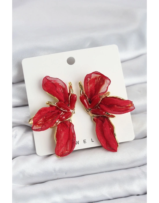 MuI MuI Lotus Model Kırmızı Renk Tüllü Kadın Küpe