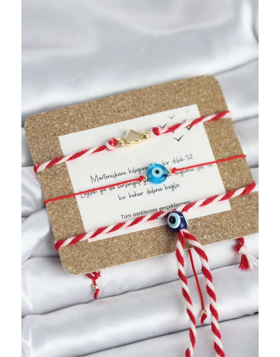 MuI MuI Marteniçka Bileklik 3lü Düğümlü kalp ve Nazarlı Model