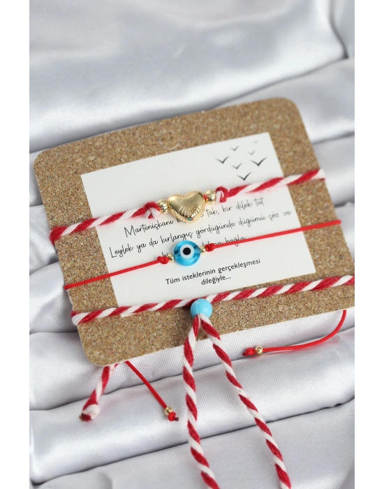 MuI MuI Marteniçka Bileklik 3lü Kalp ve Mavi Boncuk Model