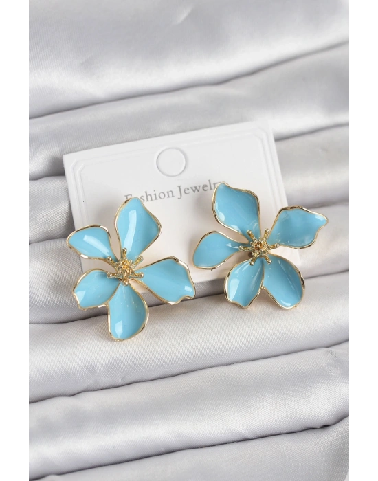 MuI MuI Mavi Mineli Çiçek Model Pirinç Kadın Küpe