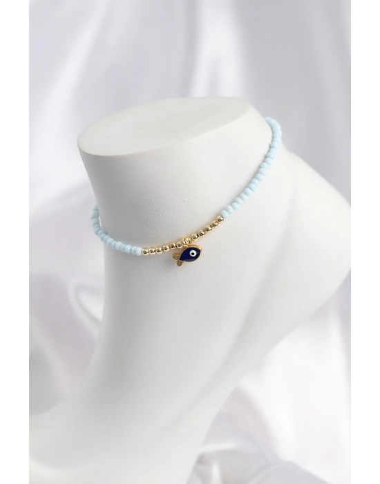 MuI MuI Mavi Renk Boncuklu Balık Figürlü Halhal