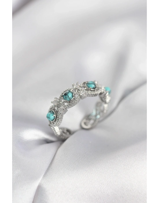 MuI MuI Mavi Taşlı Gümüş Renk Vintage Kadın Yüzük