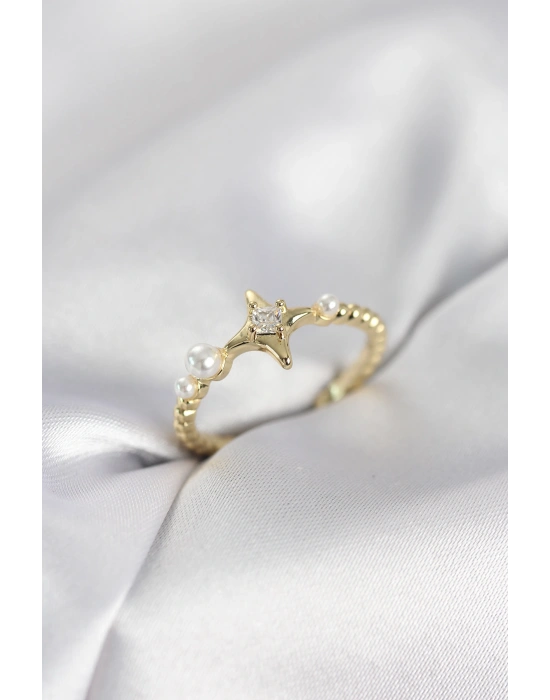 MuI MuI Minimalistischer Damenring mit Nordstern-Design in Goldfarbe und Zirkonia