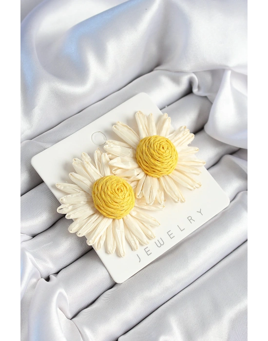 MuI MuI Papatya Model Beyaz Ve Sarı Renk Kadın Küpe