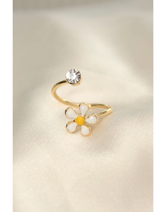 MuI MuI Papatya Tasarımlı Zirkon Taşlı Ayarlanabilir Yüzük