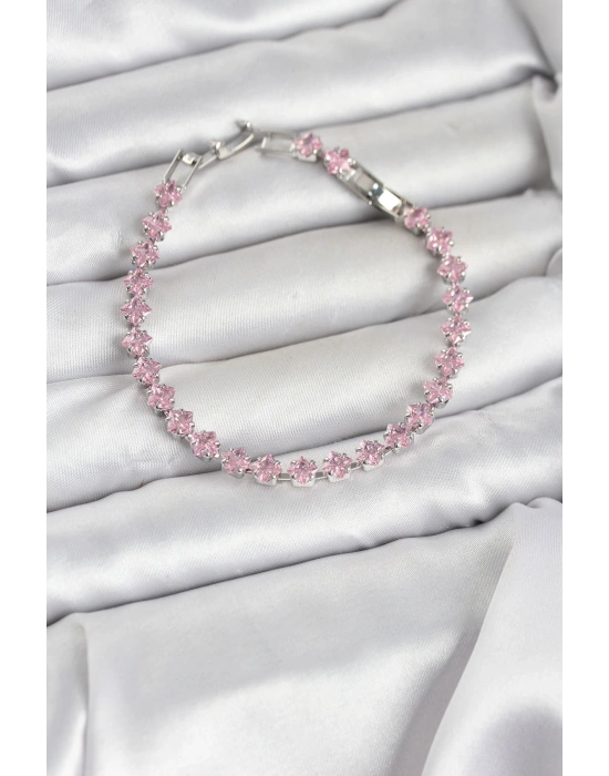 MuI MuI Pembe Kare Zirkon Taşlı Gümüş Renk Pirinç Su Yolu Kadın Bileklik