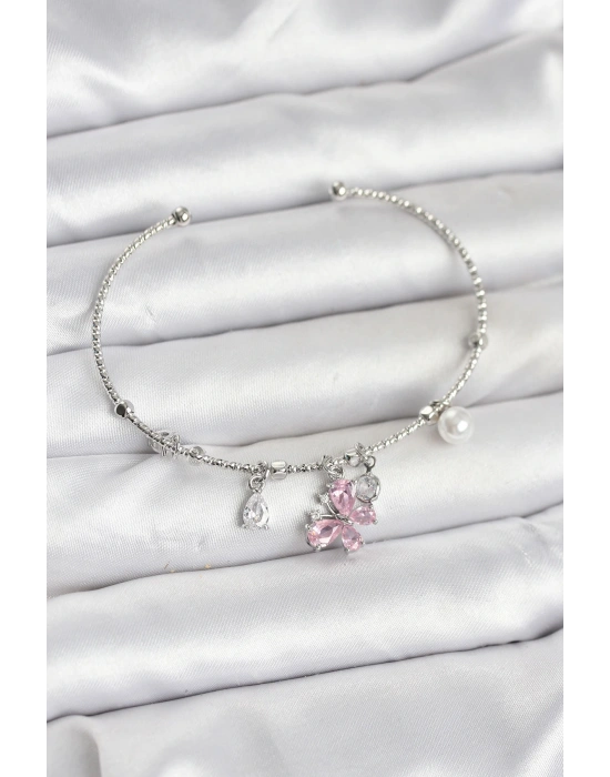 MuI MuI Pembe Kelebek Charmlı Gümüş Renk Kadın Bileklik