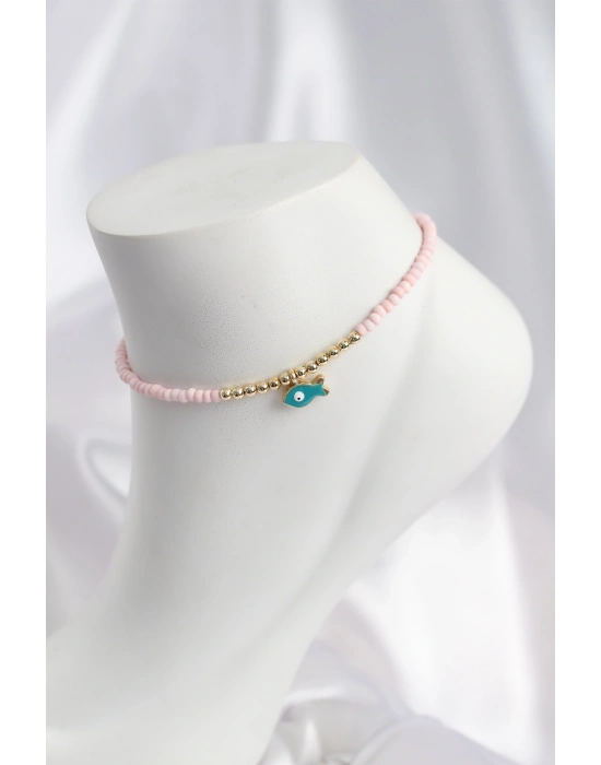 MuI MuI Pembe Renk Boncuklu Balık Figürlü Halhal