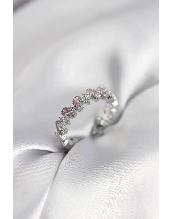 MuI MuI Damenring mit rosa Zirkonia-Stein und Schmetterlingsmotiv