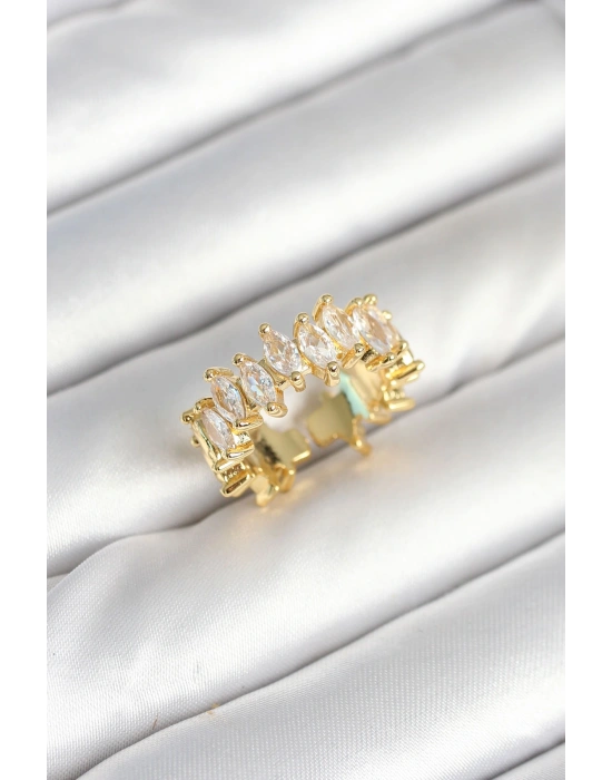 MuI MuI Pirinç Arpa Baget Zirkon Taşlı Kadın Yüzük