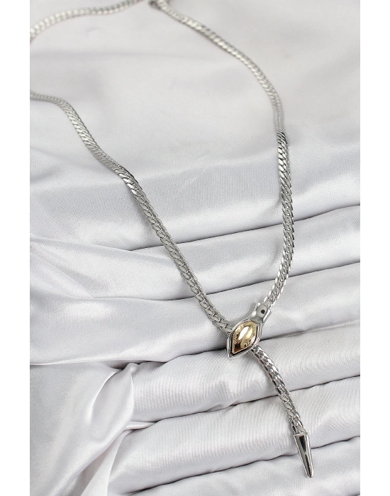 MuI MuI Pirinç Asansörlü Yılan Model Gümüş Renk Kadın Kolye