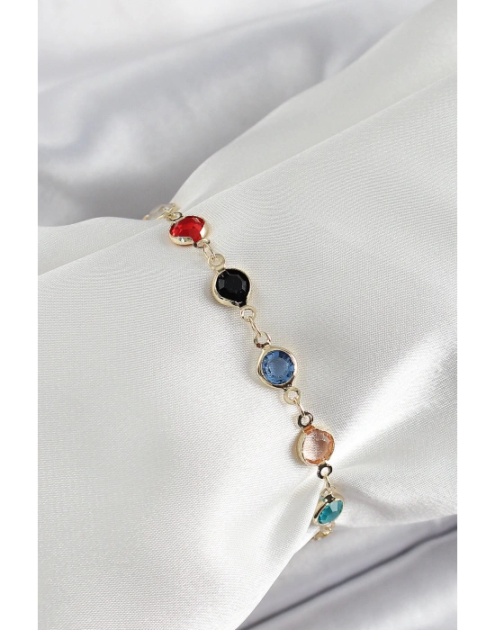 MuI MuI Pirinç Asorti Model Gold Renk Zirkon Taşlı Kadın Bileklik