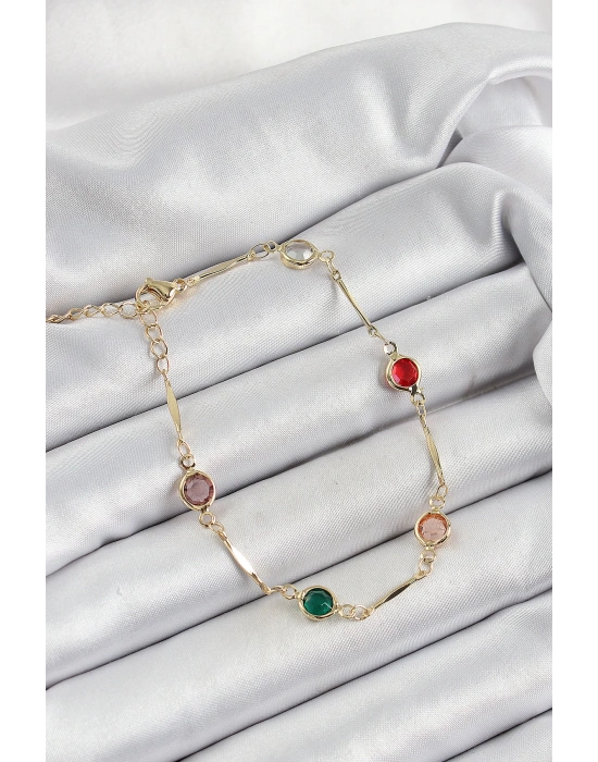 MuI MuI Pirinç Asorti Model Gold Renk Zirkon Taşlı Kadın Bileklik