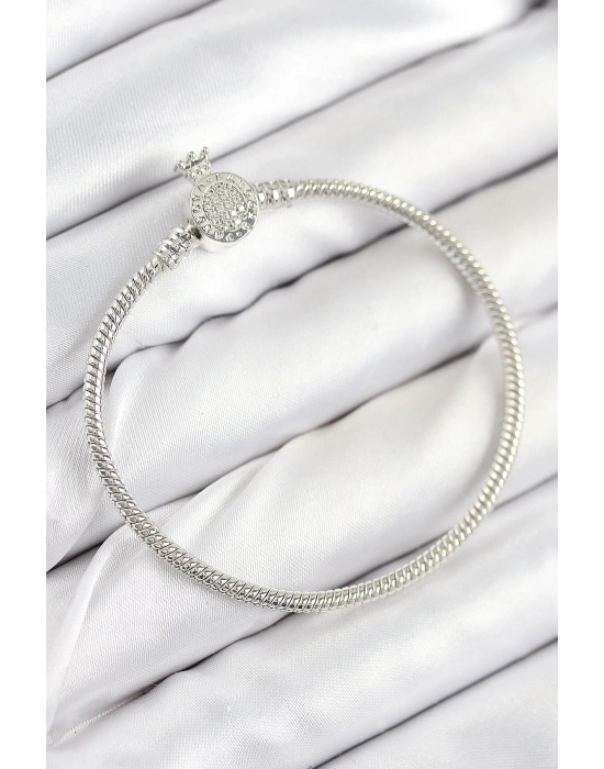 MuI MuI Pirinç Charm Zirkon Taşlı Taç Model Gümüş Renk Kadın Bileklik