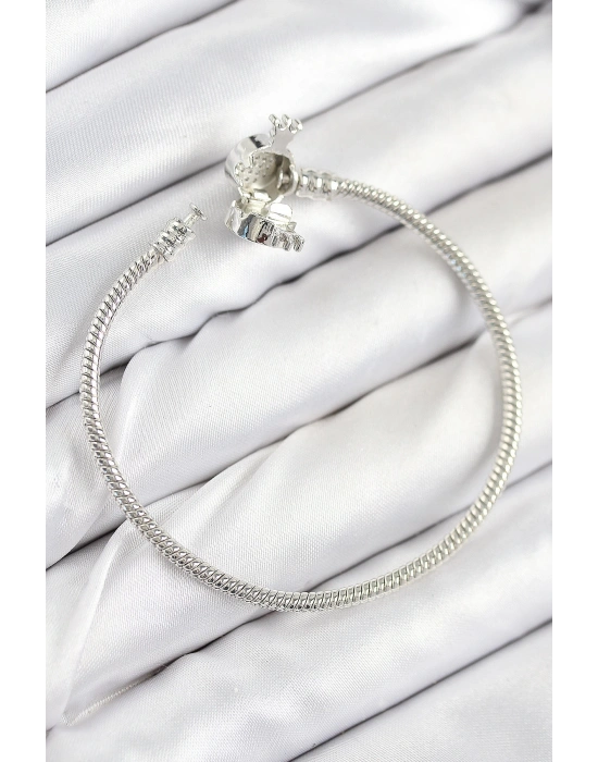 MuI MuI Pirinç Charm Zirkon Taşlı Taç Model Gümüş Renk Kadın Bileklik